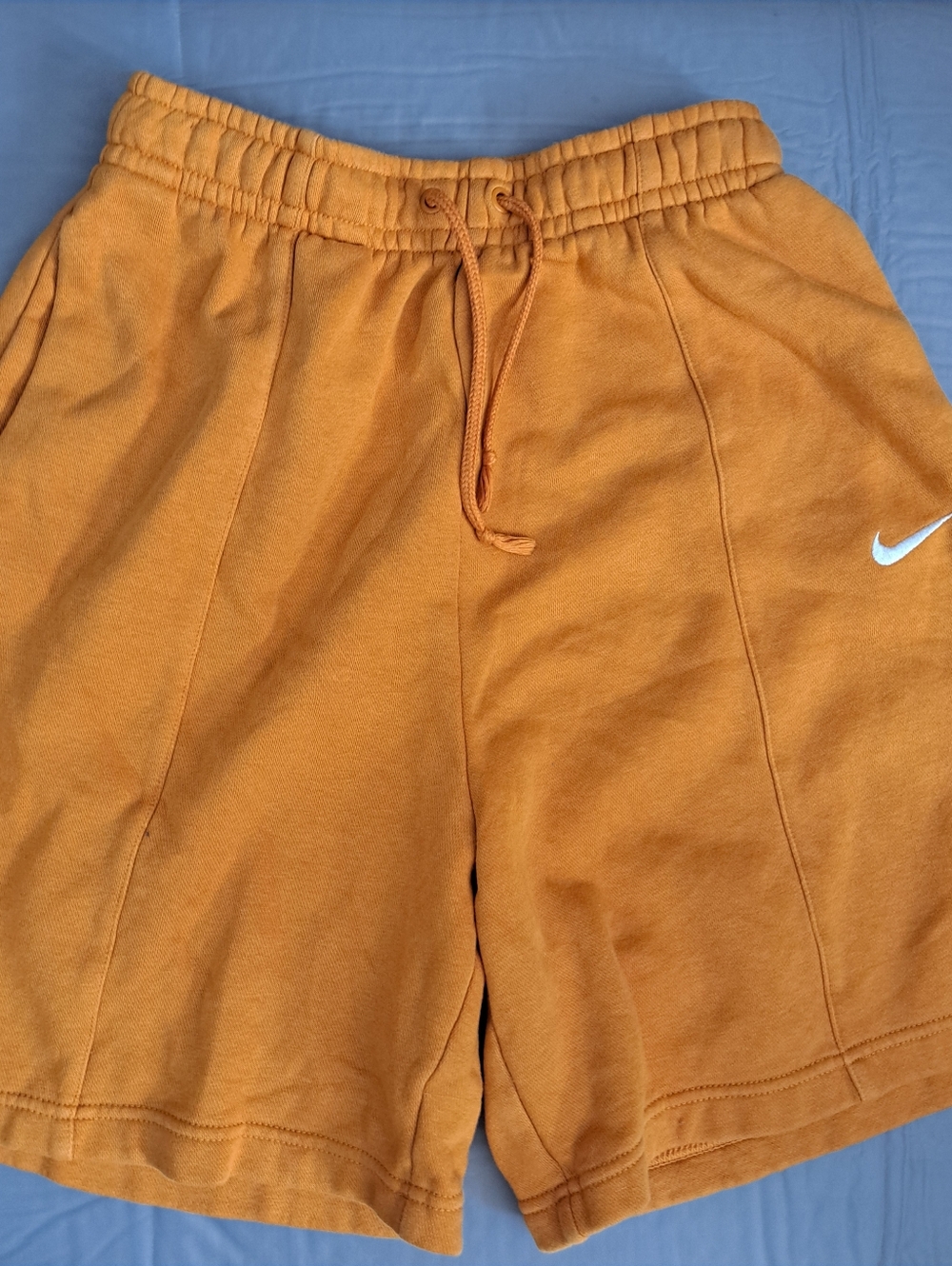 Nike Mustard Orange Fleece Shorts with White Swoosh XS
